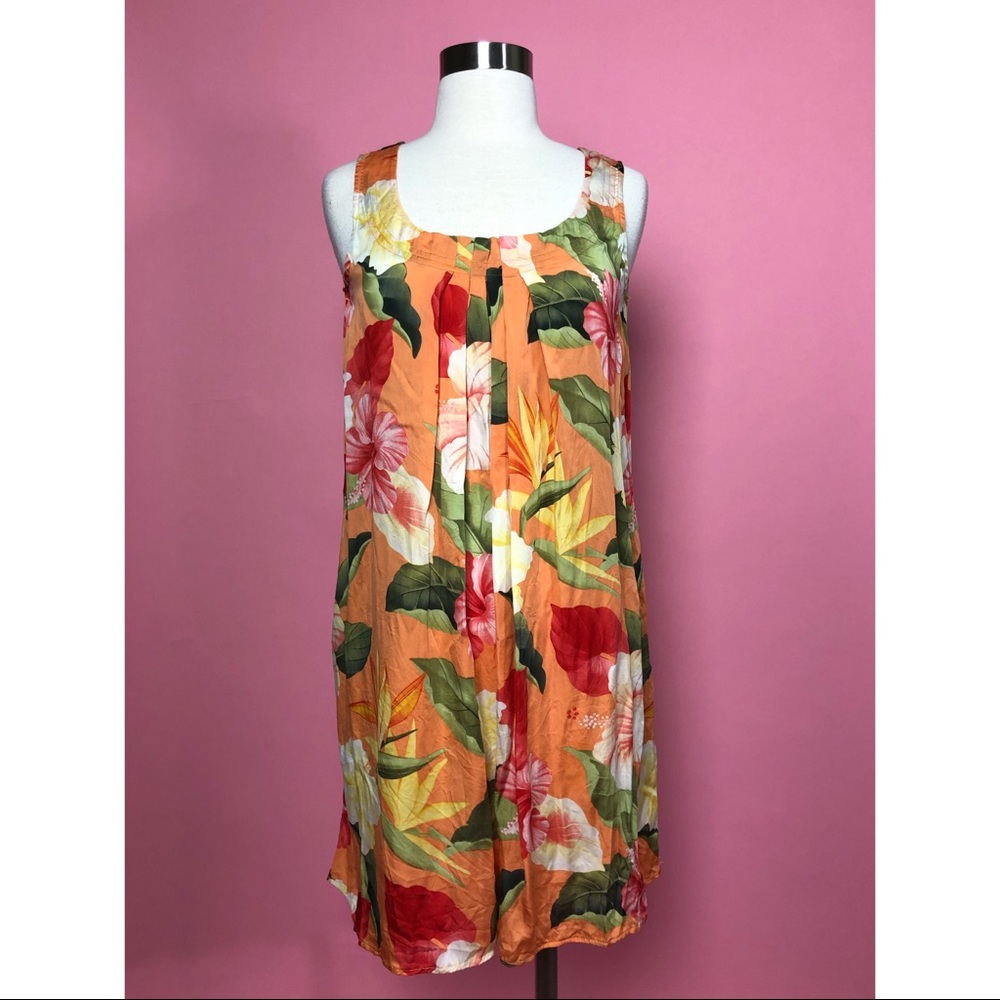 Tommy Bahama orange silk flower Hawaii dress XS